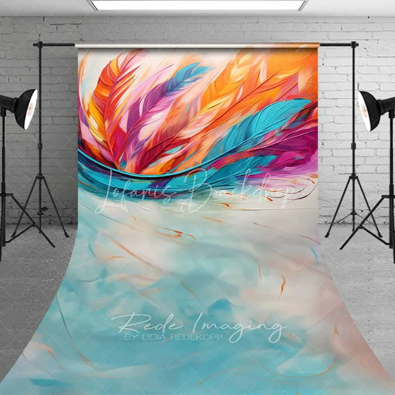 Lofaris Colorful Abstract Feather Sweep Photo Backdrop Orange Pink Teal Texture Background Modern Art Swirl Floor Prop
