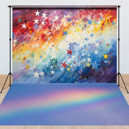 Lofaris Colorful Abstract Rainbow Stars Combo Set Backdrop Paint Strokes for Birthday Party Photo Shoot