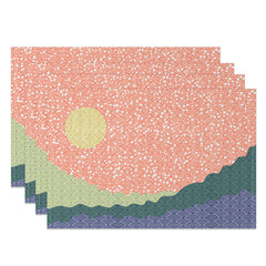 Lofaris Colorful Abstract Sun Placemats Set of 4 with Pink Green and Purple for Modern Boho Kitchen Decor