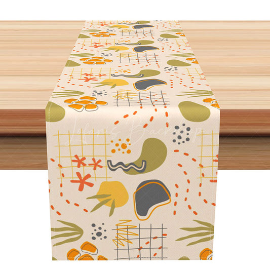 Lofaris Colorful Abstract Table Runner with Cartoon Fruit and Floral Art Fun Kitchen Decor for Family Gatherings