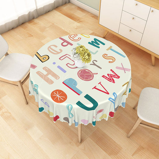 Lofaris Colorful Alphabet Round Tablecloth Educational ABC Design for Kids Birthday Party or Classroom Decor