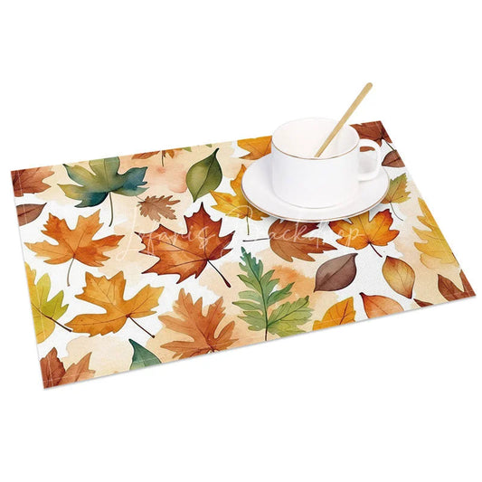 Lofaris Colorful Autumn Tree Leaves Pattern Set of 4 Placemats for Fall Harvest and Thanksgiving Dining Table Decor