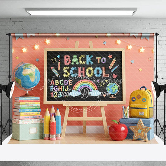 Lofaris Colorful Back to School Blackboard Photography Backdrop with Globe Books and Pencils for Kids’ Educational Photos