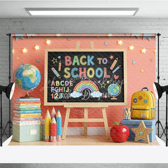 Lofaris Colorful Back to School Blackboard Photography Backdrop with Globe Books and Pencils for Kids’ Educational Photos