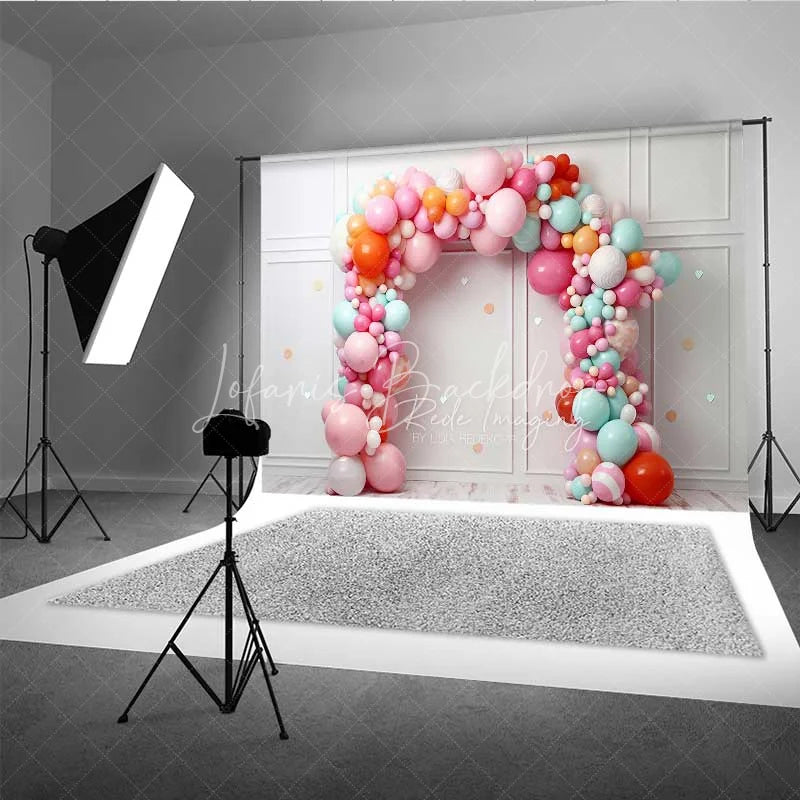 Lofaris Colorful Balloon Arch Backdrop White Wall Panel Birthday Photography Background Pastel Party Decor Photo Prop