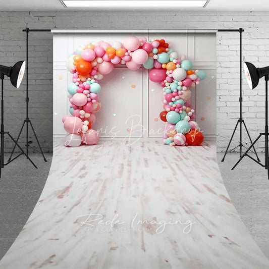 Lofaris Colorful Balloon Arch Sweep Photo Backdrop White Wall Panel Birthday Party Decoration Pastel Cake Smash Floor Prop