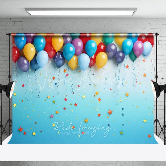 Lofaris Colorful Balloons and Confetti Photography Backdrop Festive Party Celebration Decor Blue Background