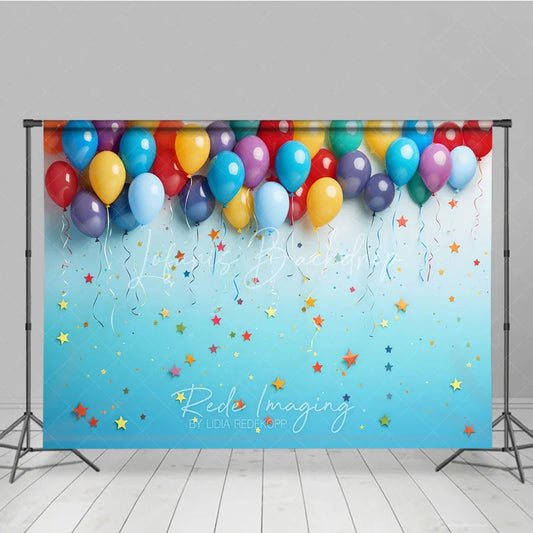 Lofaris Colorful Balloons and Confetti Photography Backdrop Festive Party Celebration Decor Blue Background