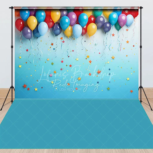 Lofaris Colorful Balloons and Stars Blue Gradient Combo Set Backdrop Festive Party Celebration Decor for Photography
