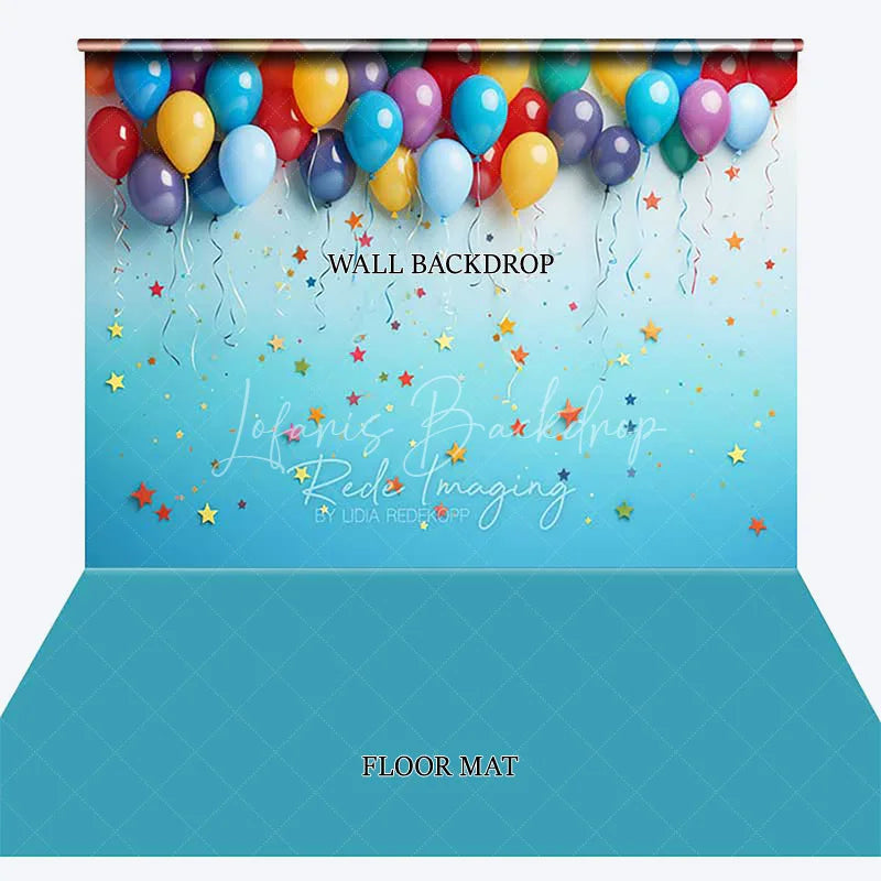 Lofaris Colorful Balloons and Stars Blue Gradient Combo Set Backdrop Festive Party Celebration Decor for Photography