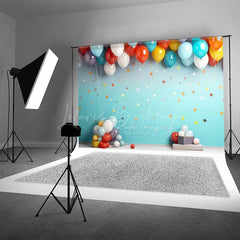 Lofaris Colorful Balloons Cake Smash Photography Backdrop Teal Wall with Stars First Birthday Party Studio Photo Prop