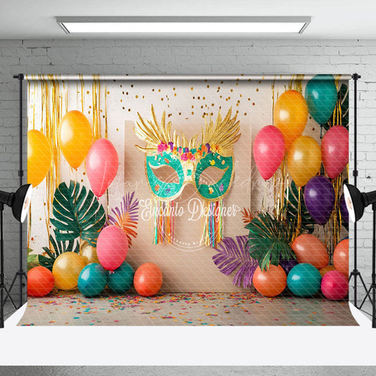 Lofaris Colorful Balloons Tribal Mask Cake Smash Backdrop