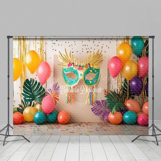 Lofaris Colorful Balloons Tribal Mask Cake Smash Backdrop