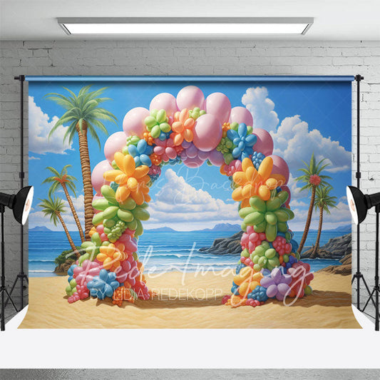 Lofaris Colorful Beach Balloon Arch Summer Photo Backdrop