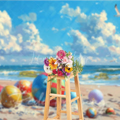 Lofaris Colorful Beach Balls Summer Photography Backdrop Ocean Waves Sailboats and Seagulls Background