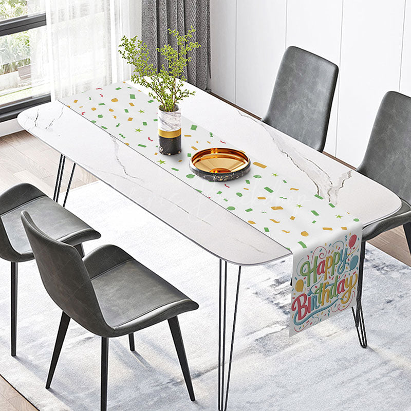 Lofaris Colorful Birthday Table Runner with Ribbons and Balloons Print Festive Party Supplies for Kids Decor