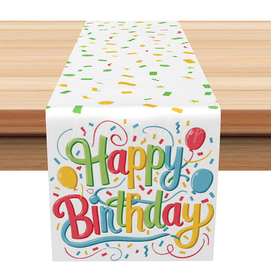 Lofaris Colorful Birthday Table Runner with Ribbons and Balloons Print Festive Party Supplies for Kids Decor