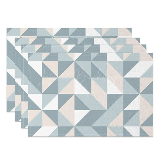 Lofaris Colorful Blue Pink and White Geometric Set of 4 Placemats for Modern Fun Kitchen Dining Decor