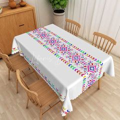Lofaris Colorful Boho Aztec Geometric Rectangle Tablecloth Vibrant Tribal Mexican Fiesta Dining Table Cover for Party
