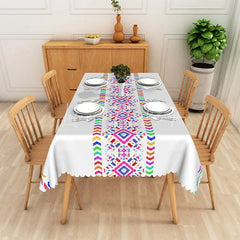 Lofaris Colorful Boho Aztec Geometric Rectangle Tablecloth Vibrant Tribal Mexican Fiesta Dining Table Cover for Party