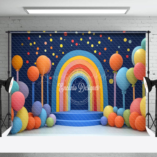 Lofaris Colorful Boho Rainbow Dot Balloom Cake Smash Backdrop