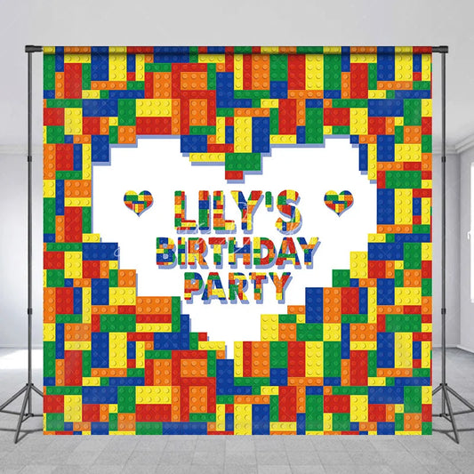 Lofaris Colorful Building Block Custom Backdrop Personalized Birthday Party Decor for Kids