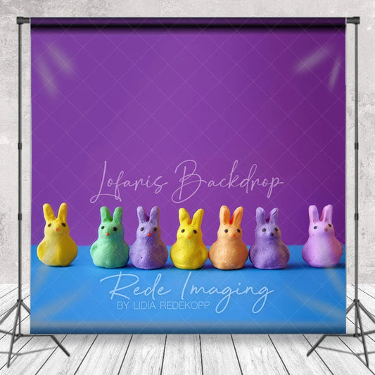 Lofaris Colorful Bunny Candies Easter Photography Backdrop Purple and Blue Pop Art Portrait Studio Background