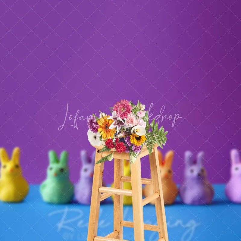 Lofaris Colorful Bunny Candies Easter Photography Backdrop Purple and Blue Pop Art Portrait Studio Background