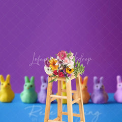 Lofaris Colorful Bunny Candies Easter Photography Backdrop Purple and Blue Pop Art Portrait Studio Background