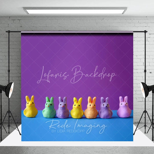 Lofaris Colorful Bunny Candies Easter Photography Backdrop Purple and Blue Pop Art Portrait Studio Background