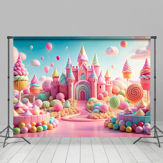 Lofaris Colorful Candyland Castle Cake Smash Photo Backdrop