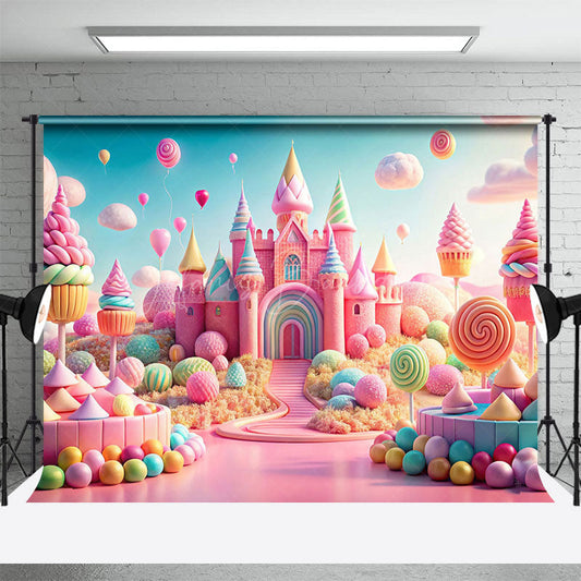 Lofaris Colorful Candyland Castle Cake Smash Photo Backdrop