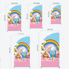 Lofaris Colorful Cartoon Candy Land Rainbow Windmill Half Moon Arch Backdrop Sweet Theme Birthday Party Decor