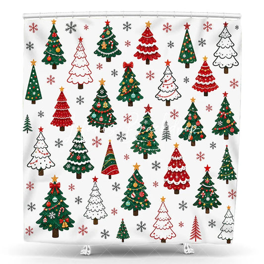 Lofaris Colorful Cartoon Christmas Tree and Snowflake Pattern Shower Curtain Festive Winter Holiday Bathroom Decor