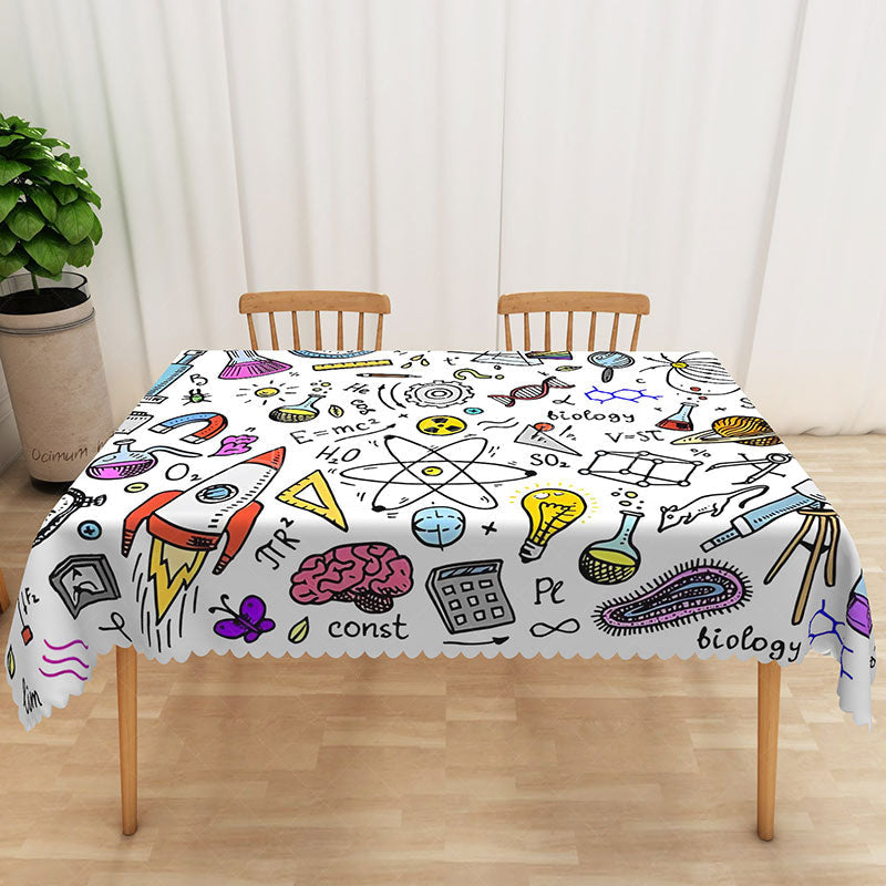 Lofaris Colorful Cartoon Science Tablecloth with Chemistry and Physics Doodles for Kids School or Lab Party