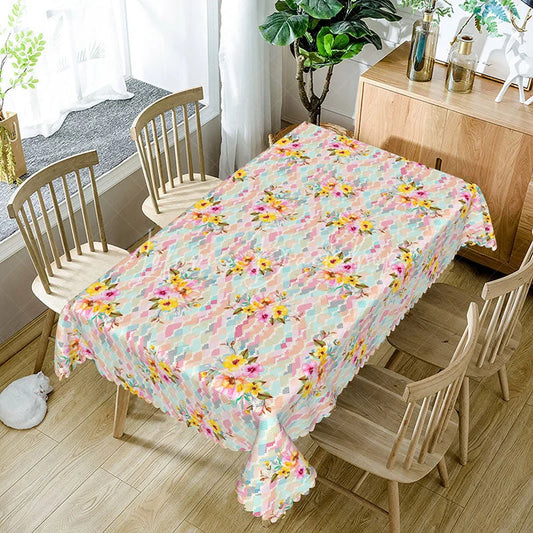 Lofaris Colorful Chevron Floral Rectangle Tablecloth Pastel Zigzag Pattern for Summer Birthday Party Kitchen Decor