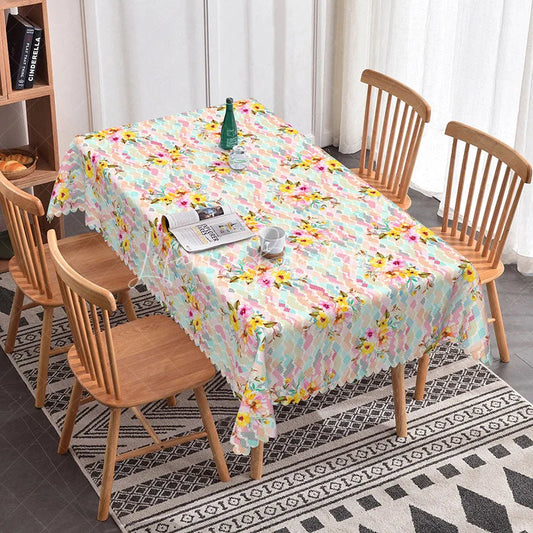 Lofaris Colorful Chevron Floral Rectangle Tablecloth Pastel Zigzag Pattern for Summer Birthday Party Kitchen Decor