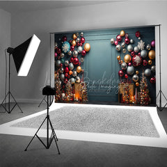 Lofaris Colorful Christmas Ornament Wall Photography Backdrop Elegant Teal Background Modern Holiday Party Photo Booth