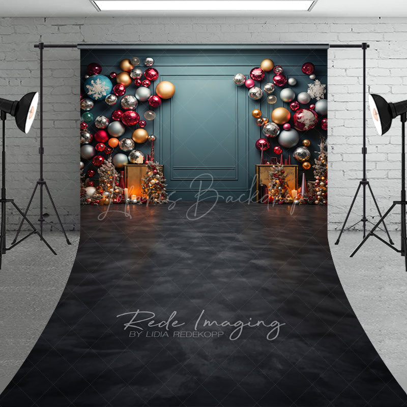 Lofaris Colorful Christmas Ornament Wall Sweep Backdrop Elegant Teal Background Modern Holiday Party Photo Floor Drop