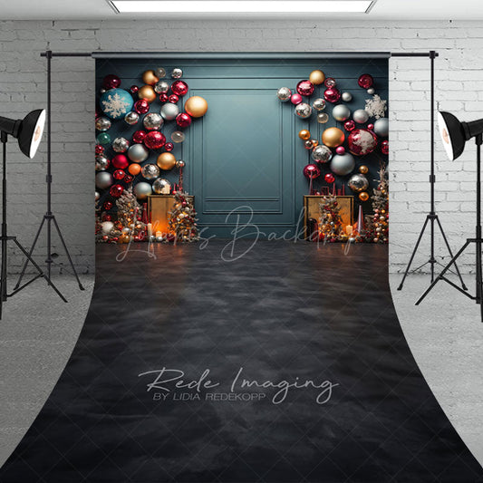 Lofaris Colorful Christmas Ornament Wall Sweep Backdrop Elegant Teal Background Modern Holiday Party Photo Floor Drop