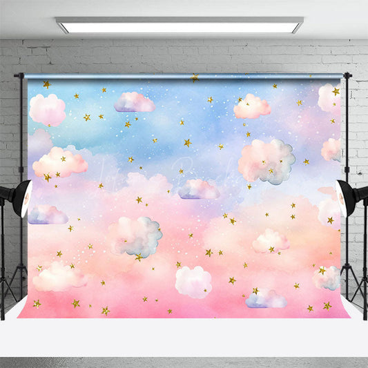 Lofaris Colorful Clouds Starry Birthday Cake Smash Backdrop