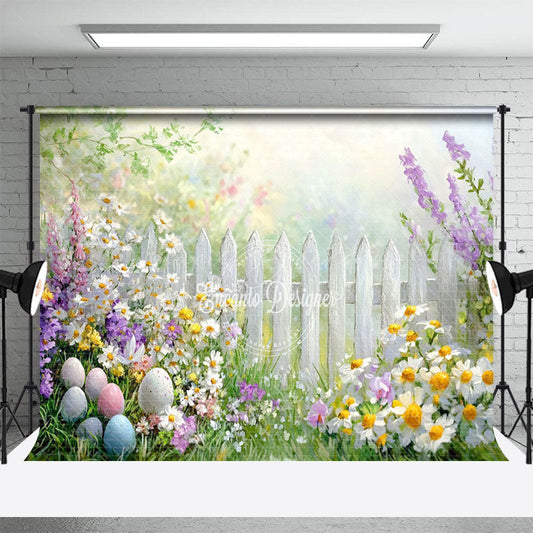 Lofaris Colorful Daisy Eggs Outdoor Fence Spring Backdrop