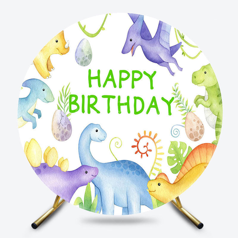 Lofaris Colorful Dinosaur Eggs Round Happy Birthday Backdrop
