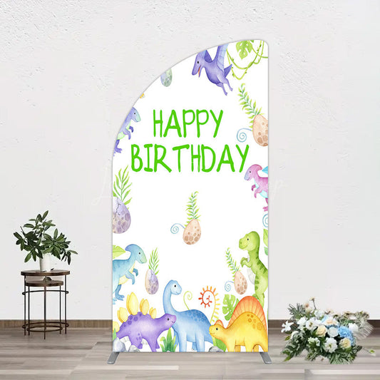 Lofaris Colorful Dinosaurs Eggs Happy Birthday Half Moon Arch Backdrop