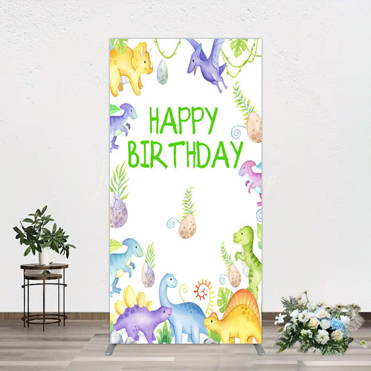 Lofaris Colorful Dinosaurs Eggs Happy Birthday Rectangle Backdrop