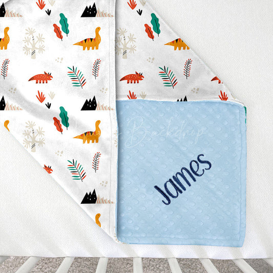 Lofaris Colorful Dinosaurs Leaves Tree Minky Baby Blanket