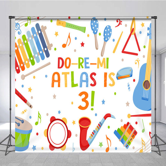 Lofaris Colorful Do Re Mi Custom Name 3rd Birthday Backdrop