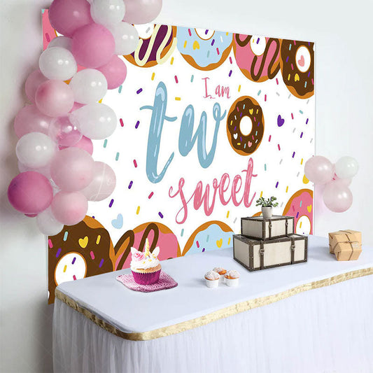 Lofaris Colorful Donuts Candy Two Sweet Birthday Backdrop