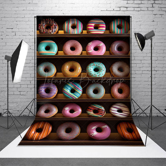 Lofaris Colorful Donuts Shelf Store Cake Smash Photo Backdrop