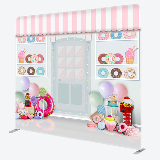 Lofaris Colorful Donuts Store Birthday Pillow Case Backdrop